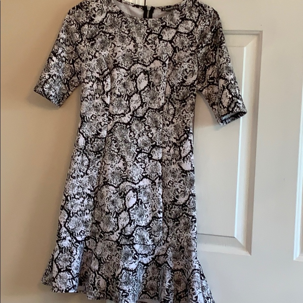 Express Black And White Python Print Ruffle Dress - image 2